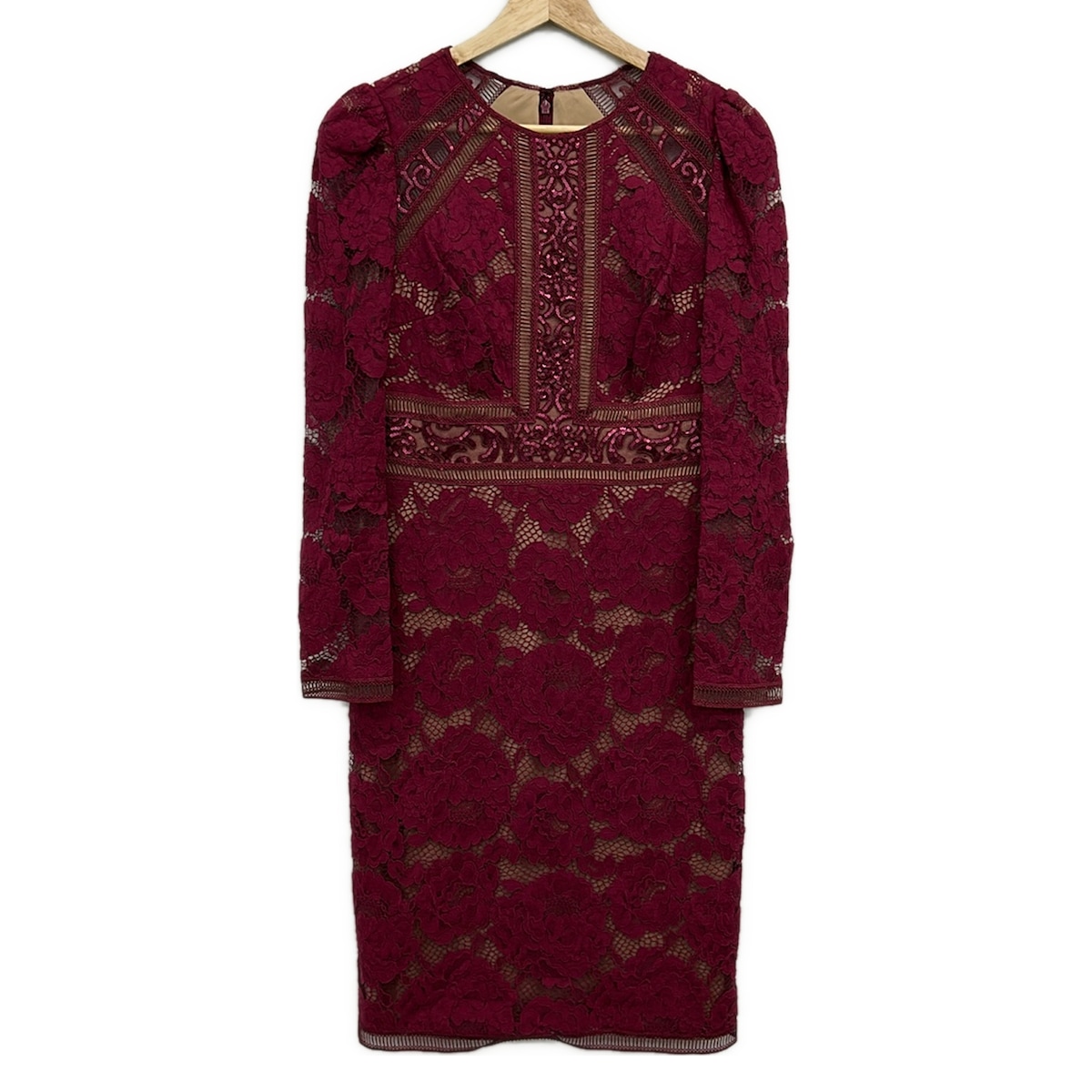 【新着】【中古】TADASHISHOJI(タダシショージ) 衣装 労働者の一団のど首/長袖/ひざ丈/スパンコール/スピード競技/メッシュ/PETITE ボルドーワイン×ベージュ