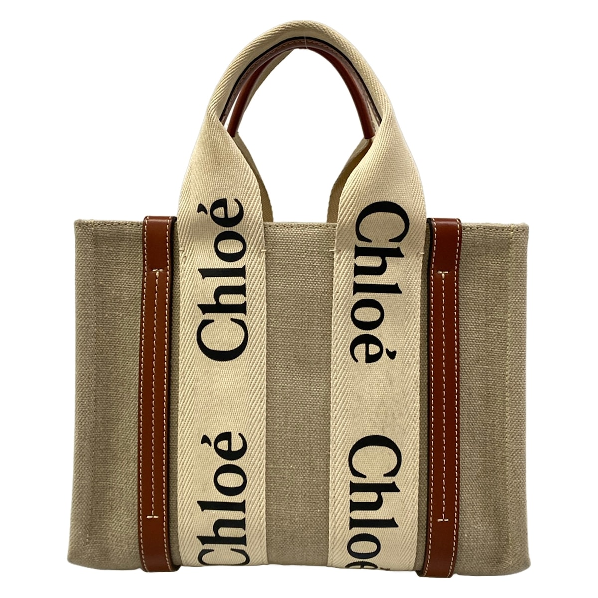 【新着】【中古】Chloe(クロエ) ウッディスモールトートバッグ トートバッグ ベージュ×暗然たる赤銅色×マルチ なめし革