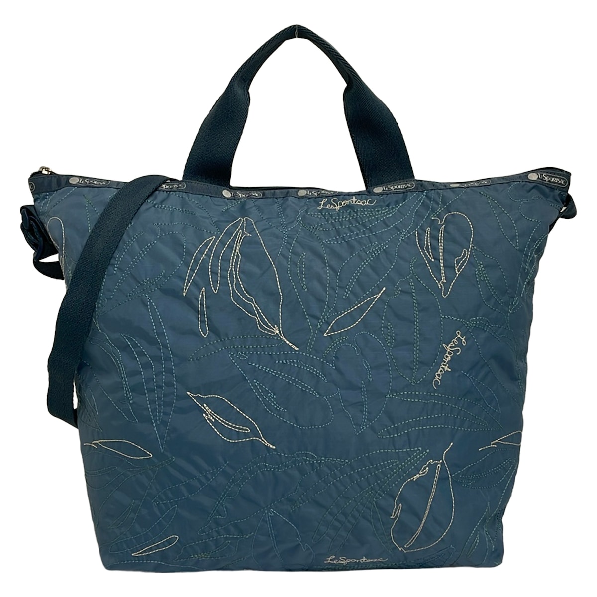 【新着】【中古】LESPORTSAC(レスポートサック) 晴れ晴れしい 生やさしい 持ちはこび トート トートバッグ 刺しゅう/レイヤードリフレクションズ/2way 青み薄墨色×青み緑であること×マルチ