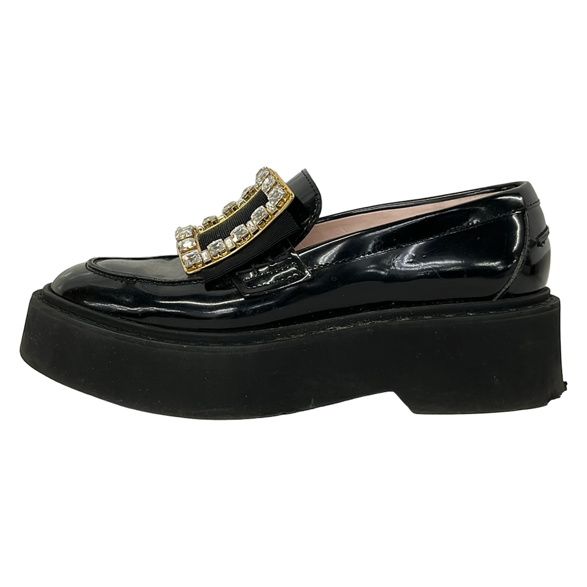 【新着】【中古】RogerVivier(ロジェヴィヴィエ) 置き目毛革 ビジュー 黒×せつ然たる なめし革