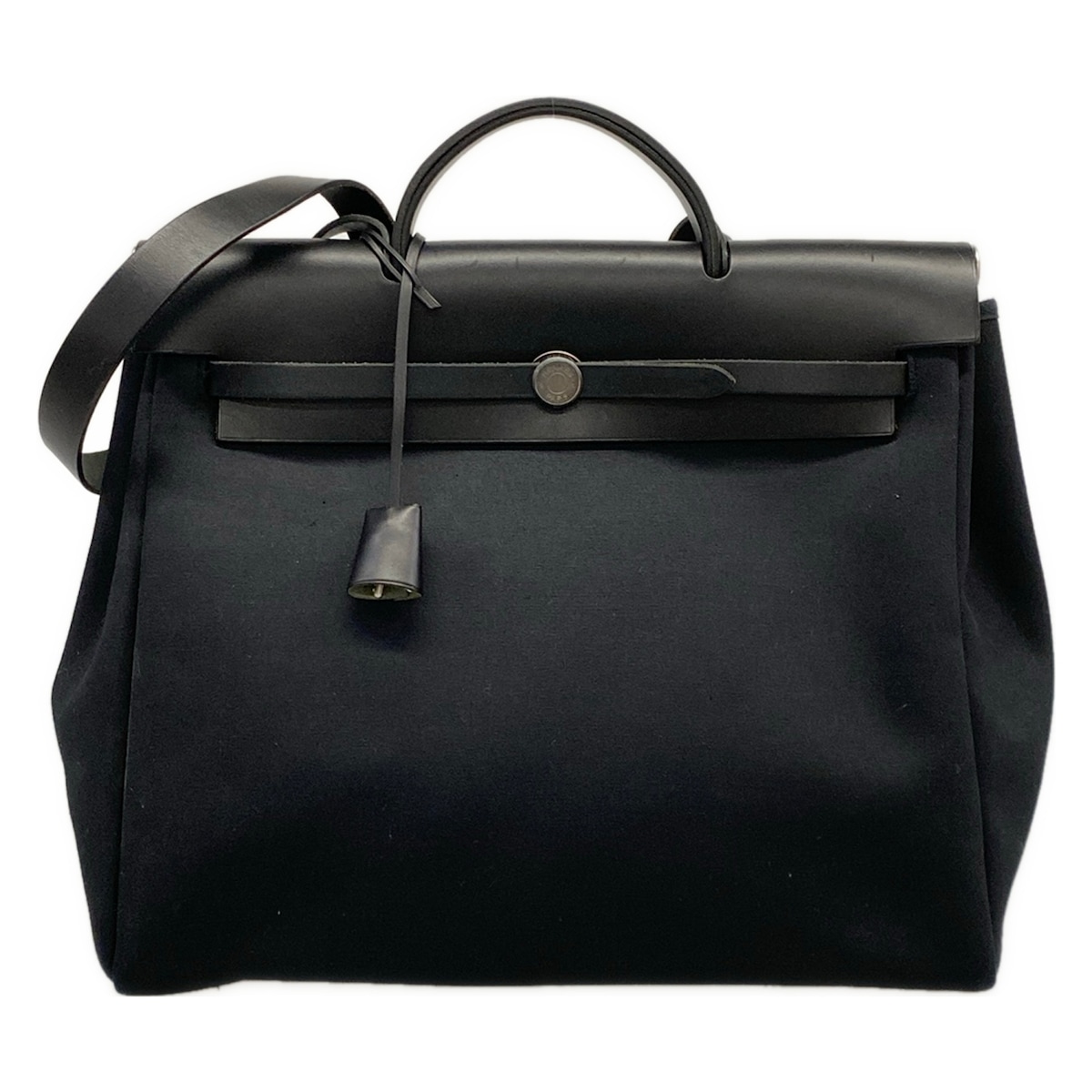 【新着】【中古】HERMES(エルメス) 叫びごえ御徒面子MM ハンドバック しろがね色金具 黒 なめし革