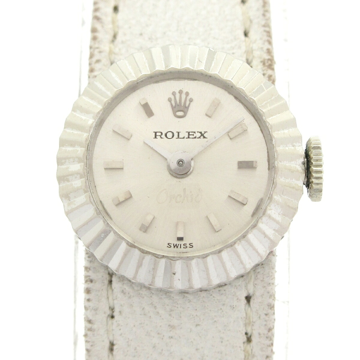 【新着】【中古】ROLEX(ロレックス) カメレオン オーちびっ子 ウオッチ K18WG/アンティーク/革三尺帯/要OH しろがね色