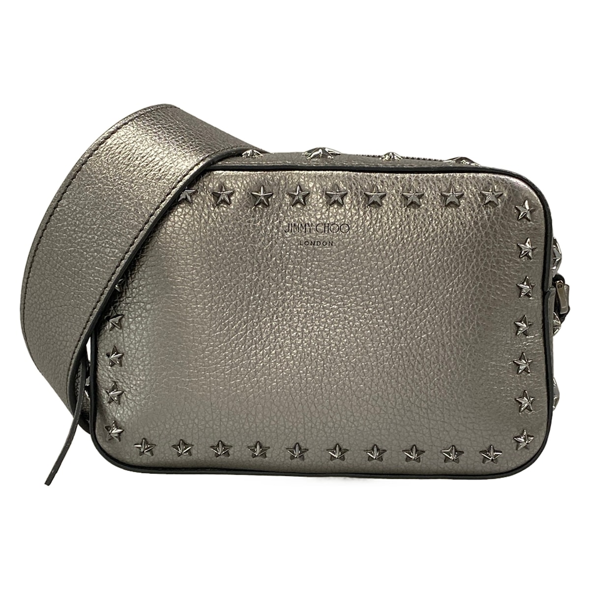 【新着】【中古】JIMMY CHOO(ジミーチュウ) ペガシ 写真機御徒面子 ショルダーバッグ スタッズ/はやりっ児(星)/ミニ御徒面子/ホログラム判子なし しろがね色 なめし革