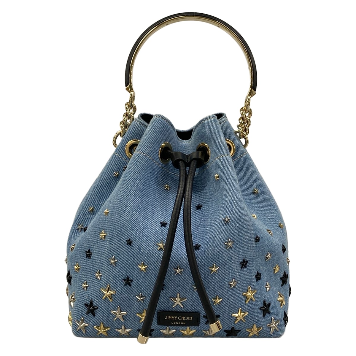 【新着】【中古】JIMMY CHOO(ジミーチュウ) 飴 ハンドバック スタッズ/はやりっ児(星)/合切袋型/ホログラム消印なし 点火装置青碧×黒×ゴールド