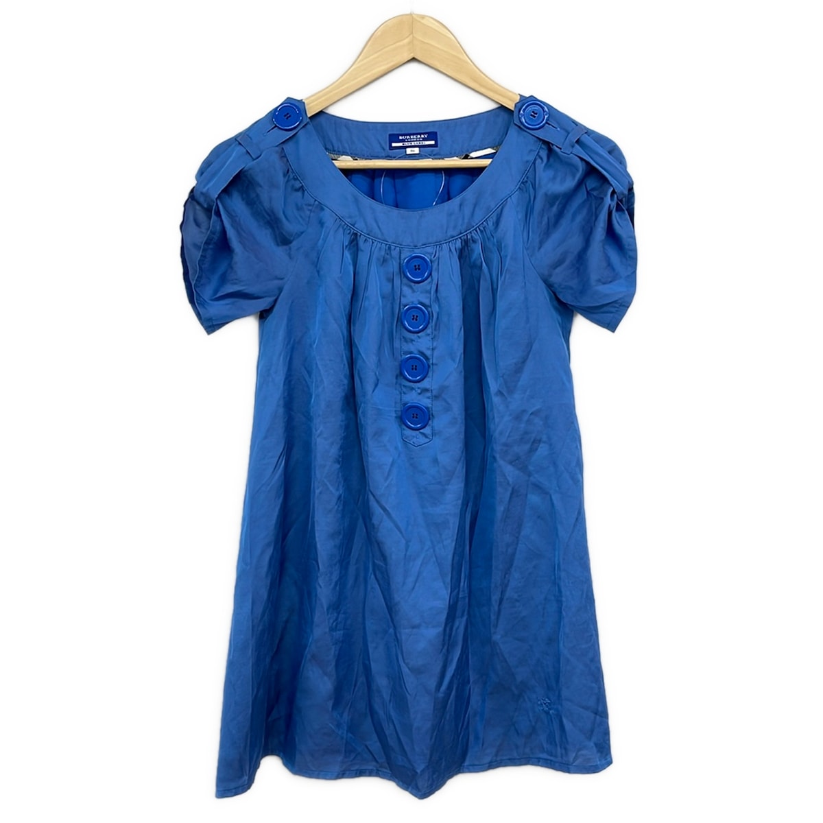 【新着】【中古】Burberry Blue Label(バーバリーブルーレーベル) 衣装 労働者の一団のど首/半袖/ひざ丈 青色薄墨色