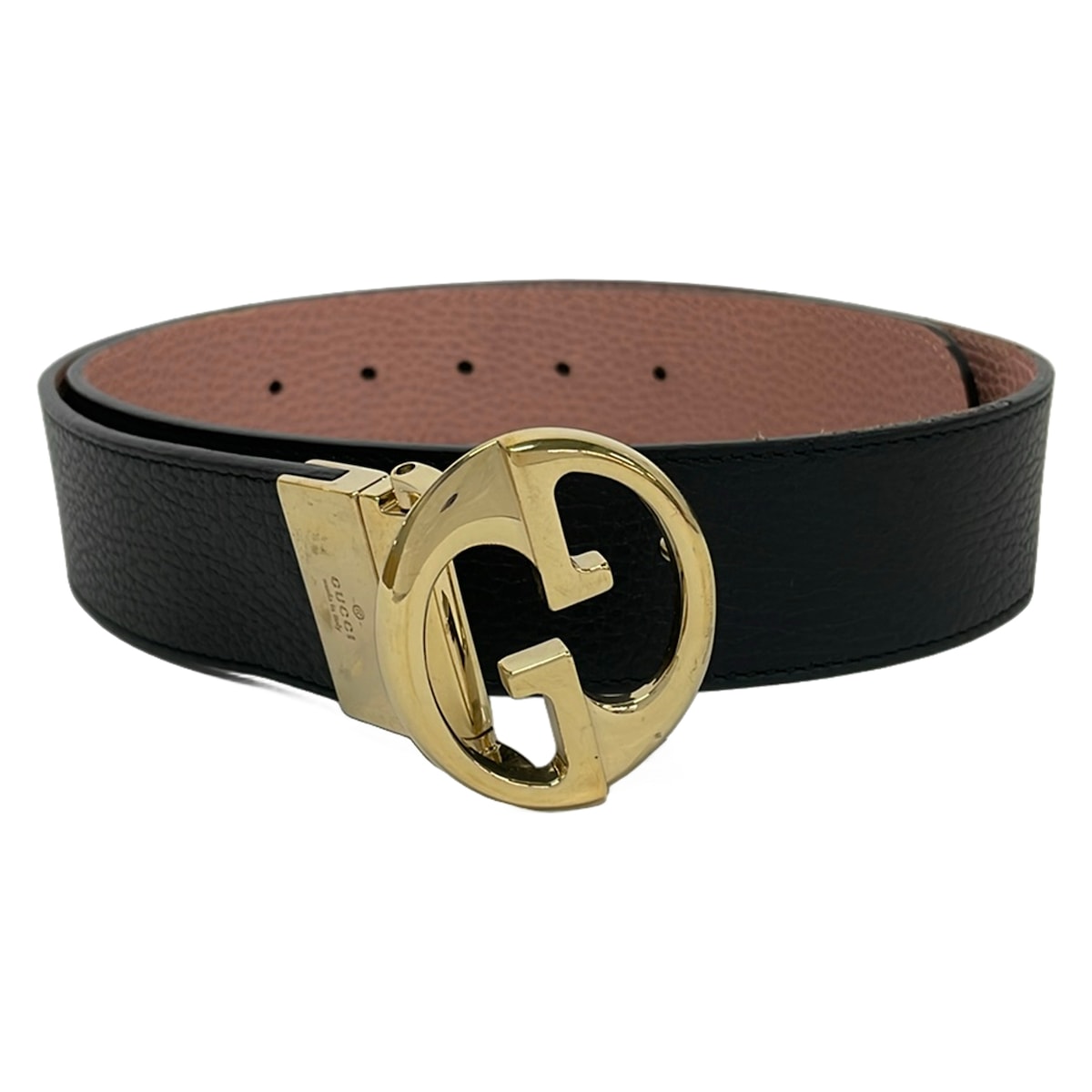 【新着】【中古】GUCCI(グッチ) 三尺帯 黒×さくら色ベージュ×ゴールド なめし革
