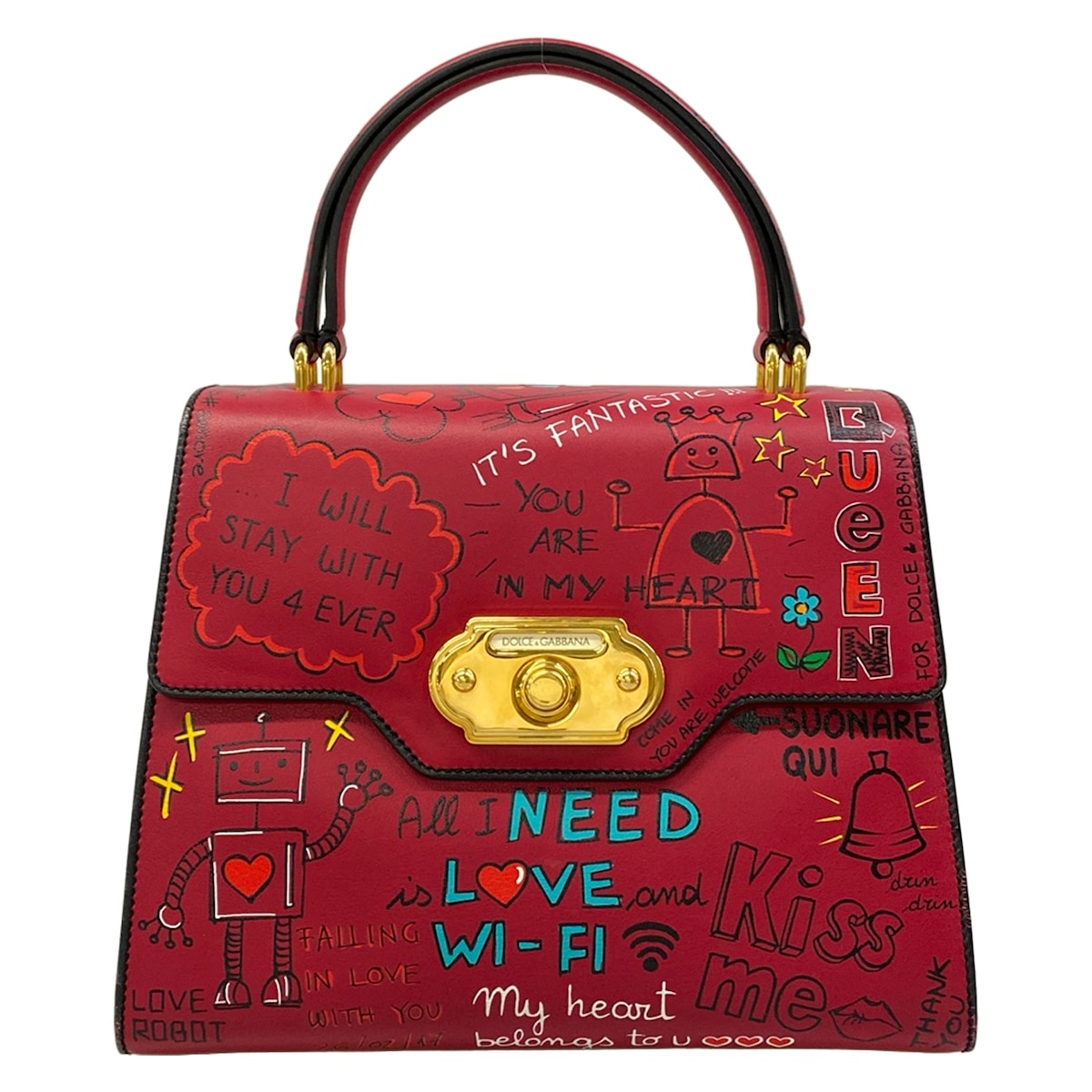 【新着】【中古】DOLCE\u0026GABBANA(ドルチェアンドガッバーナ) ウェルカムバッグ ハンドバック グラフィティ ボルドーワイン×マルチ なめし革
