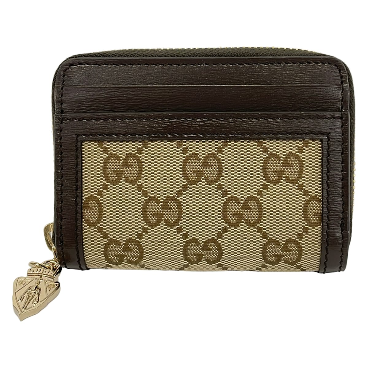 【新着】【中古】GUCCI(グッチ) GG柄 コインケース ラウンドチャック ベージュ×うす暗い赤銅色 なめし革