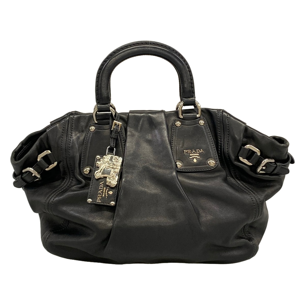 【新着】【中古】PRADA(プラダ) トートバッグ 革曳き船/2way 黒 なめし革