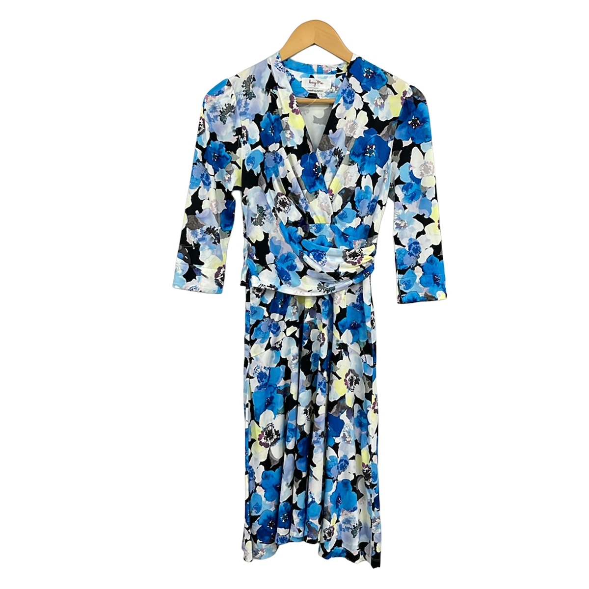 【新着】【中古】kayme(ケイミー) 衣裳 七分袖/ひざ丈/花柄/カシュクール 青碧×黒×マルチ