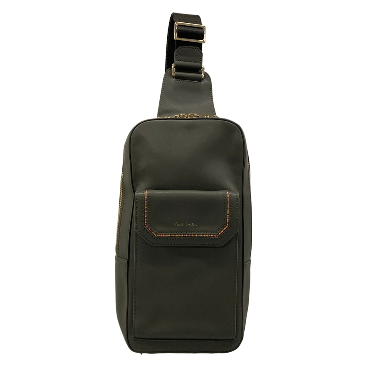 【新着】【中古】PaulSmith(極点スミス) 一ショルダーバッグ うす暗い薄墨色×黒×マルチ なめし革