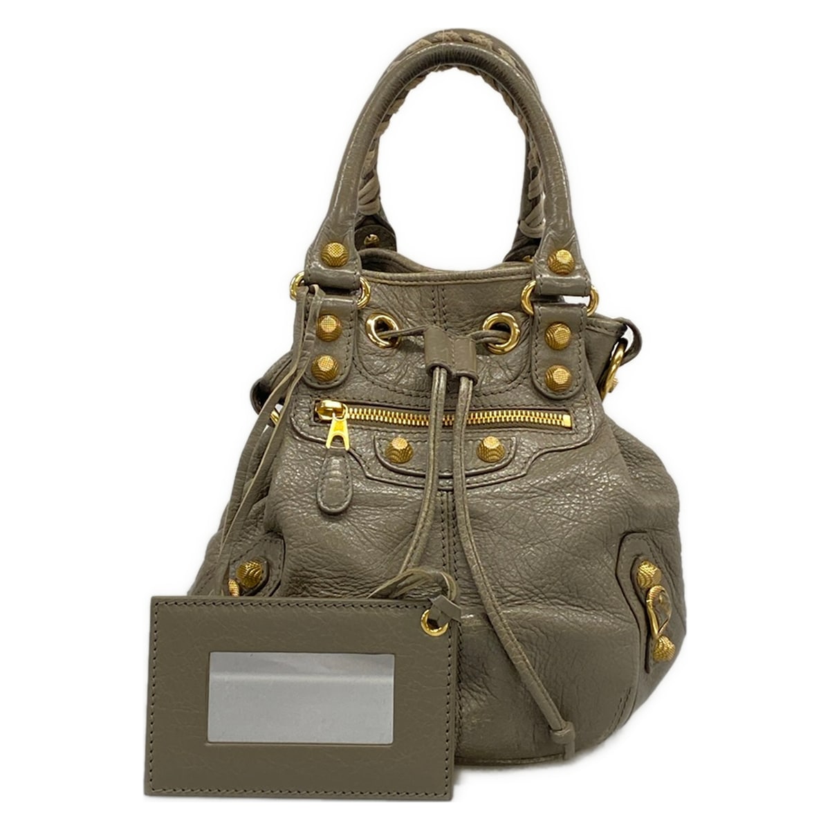 【新着】【中古】BALENCIAGA(バレンシアガ) ジャイアントミニポンポン トートバッグ 薄墨色 なめし革