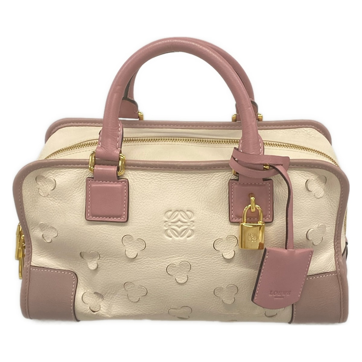 【新着】【中古】LOEWE(ロエベ) アマソナ28 ハンドバック Limited Edition 象牙色×さくら色ベージュ なめし革