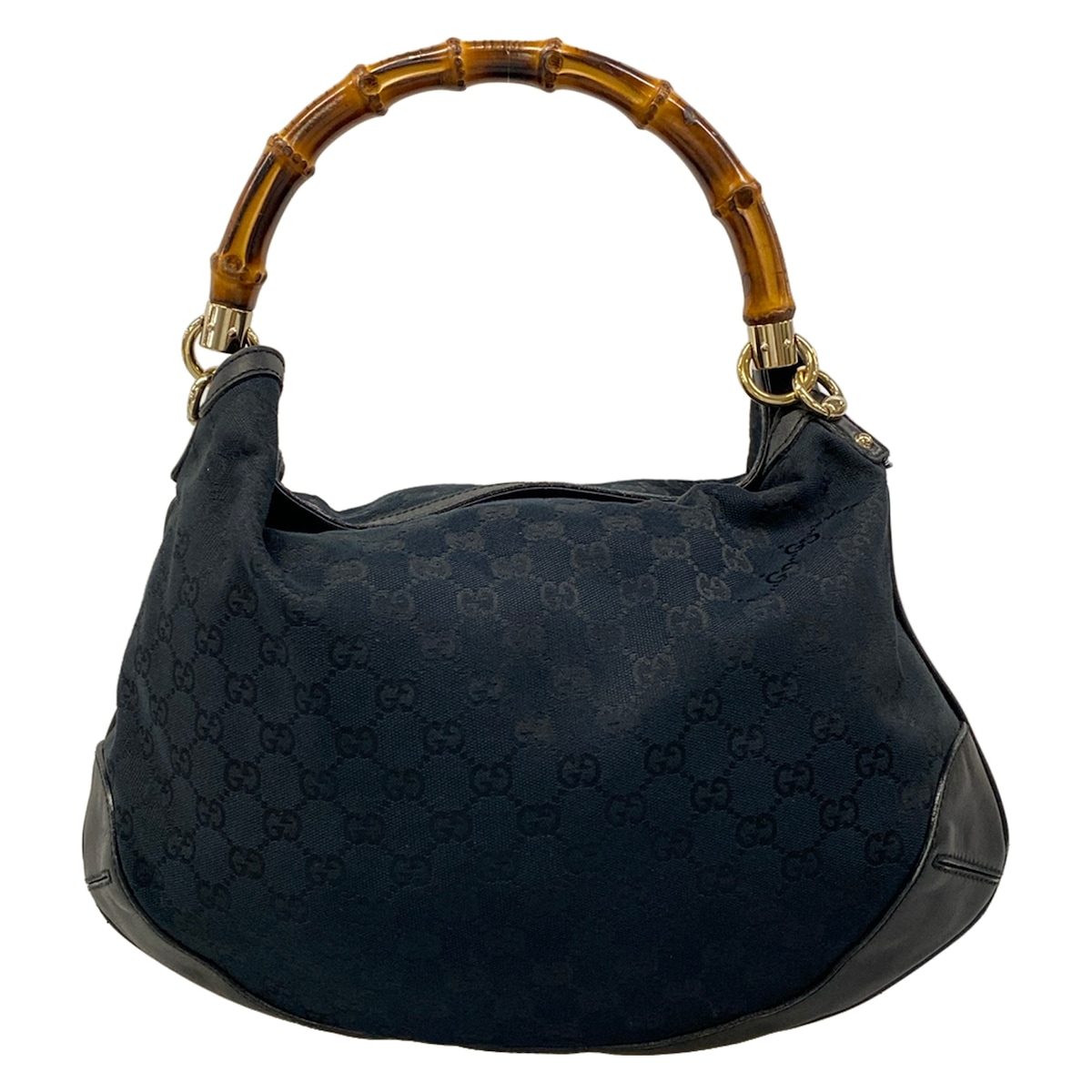 【新着】【中古】GUCCI(グッチ) バンブー/GG柄 ハンドバック 黒 なめし革