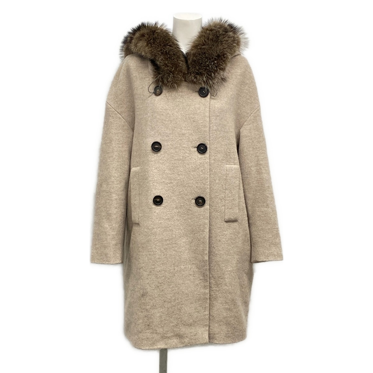 【新着】【中古】BRUNELLO CUCINELLI(ブルネロクチネリ) 厚地の外套 長袖/カシミール/毛皮（アライグマ）/秋/冬 ベージュ カシミール