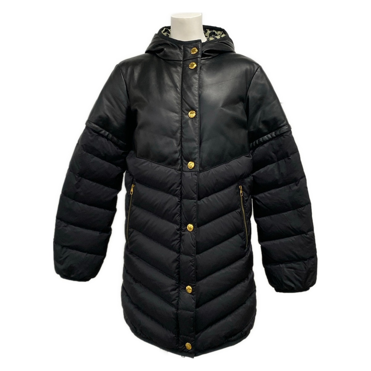 【新着】【中古】LOUIS VUITTON(ルイヴィトン) 落ち込む厚地の外套 長袖/袖着脱可/なめし革うつり変わり/秋/冬 黒 綿織物、落ち込む