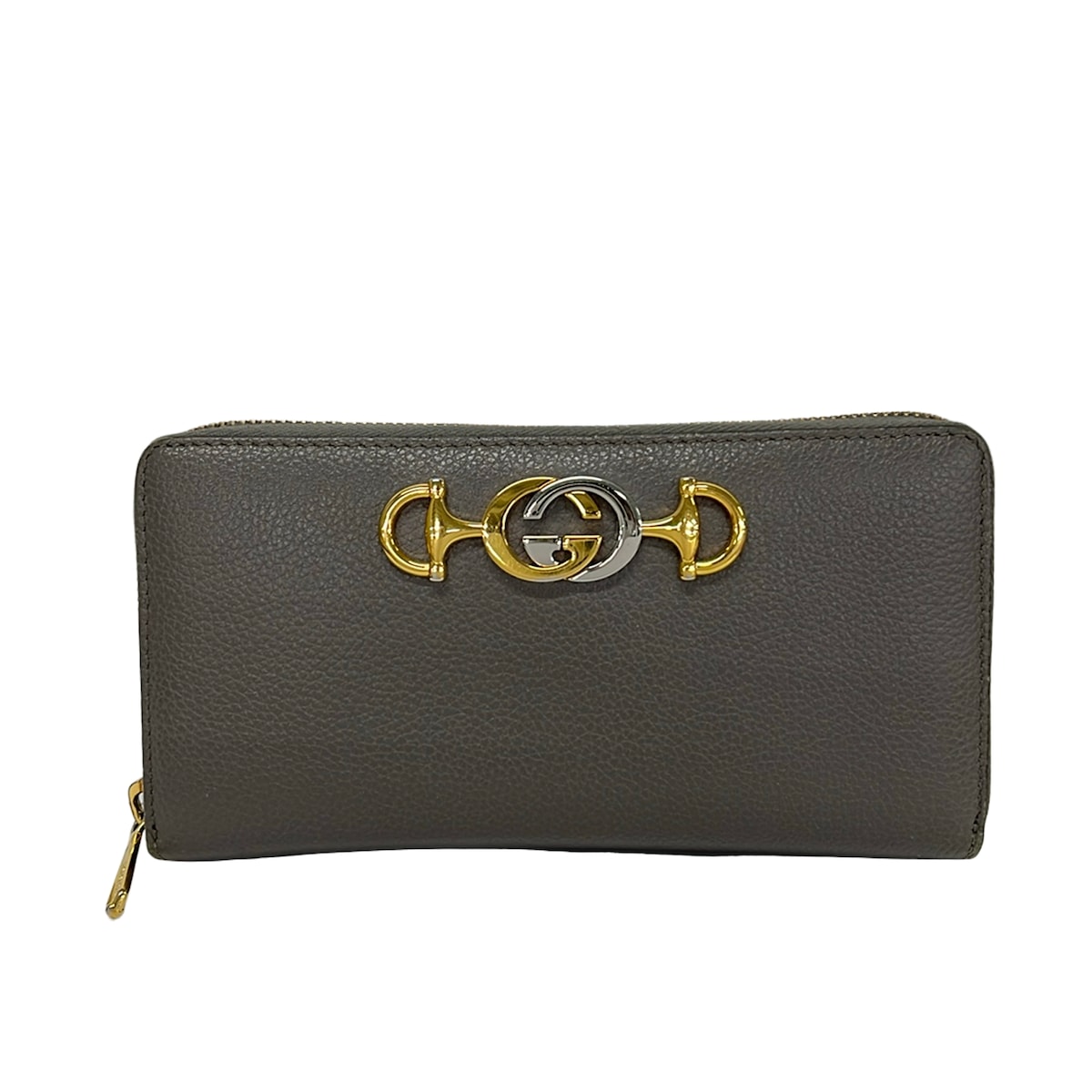 【新着】【中古】GUCCI(グッチ) ズゥミ 長紙入れ ラウンドジッパー 薄墨色 なめし革