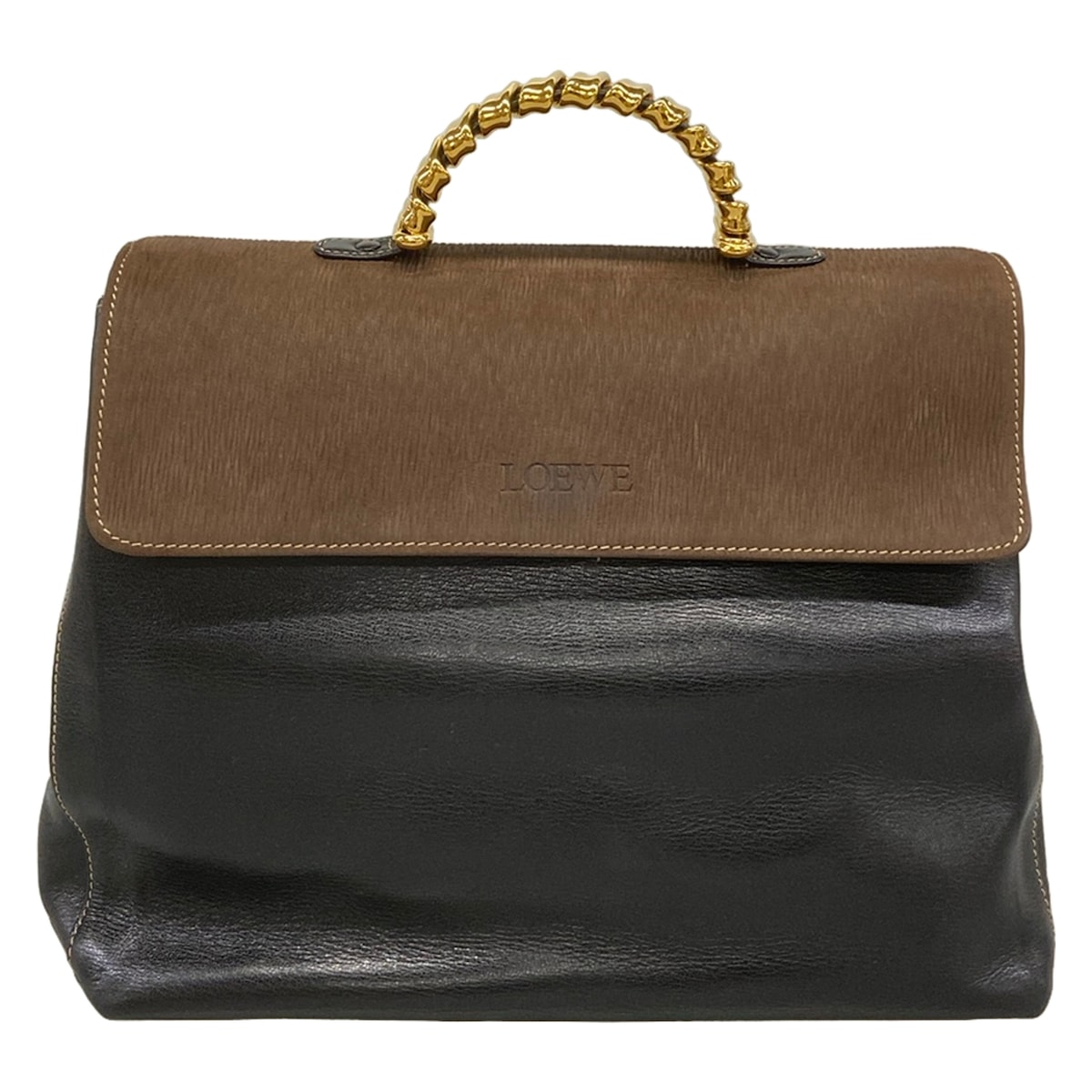 【新着】【中古】LOEWE(ロエベ) ベラスケス ハンドバック 暗然たる赤銅色×黒 なめし革