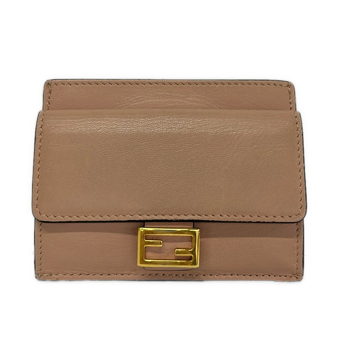 【中古】FENDI(フェンディ) ズッカ柄 カードケース 型押し加工/コインケース付き ピンクベージュ レザー｜ブランディア　店 8,609円