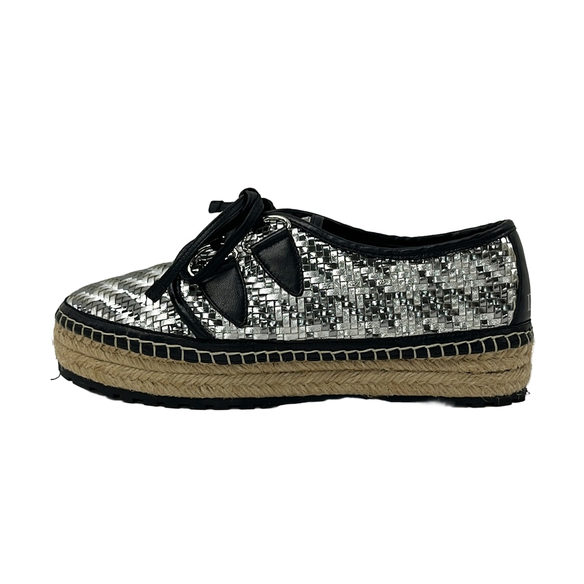 【新着】【中古】DIOR/ChristianDior(クリスチャンディオール/ディオール) シューズ 編み込み/エスパドリーユ しろがね色×黒 なめし革