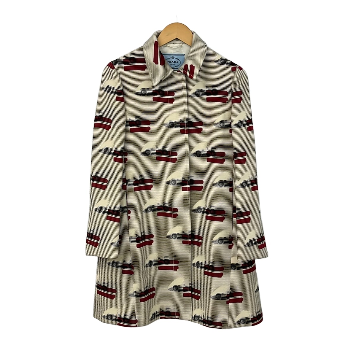 【新着】【中古】PRADA(プラダ) 厚地の外套 長袖/間借り人/秋/冬 象牙色×黒×赤いこと