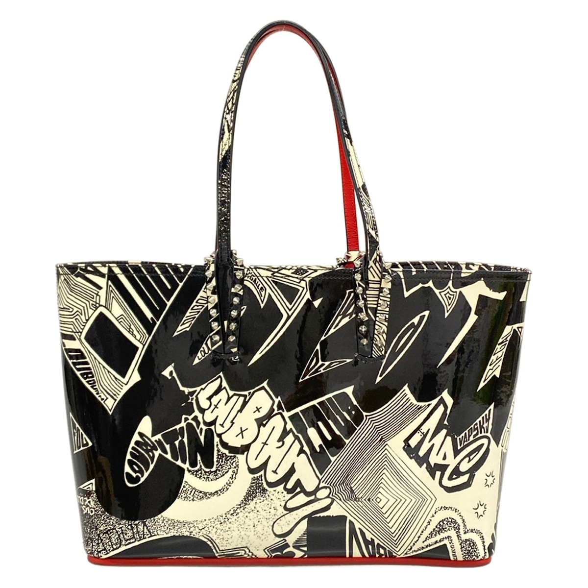 【新着】【中古】CHRISTIAN LOUBOUTIN(クリスチャンルブタン) トートバッグ 喜歌劇柄 黒×白 なめし革