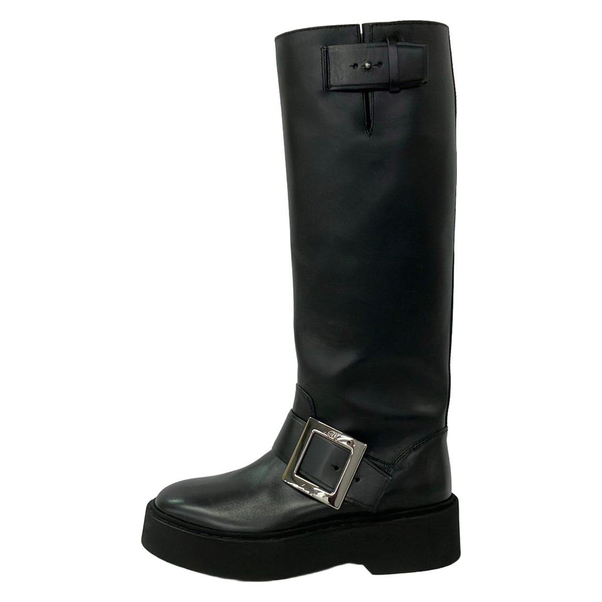 【新着】【中古】RogerVivier(ロジェヴィヴィエ) ロングブーツ 黒×しろがね色 なめし革