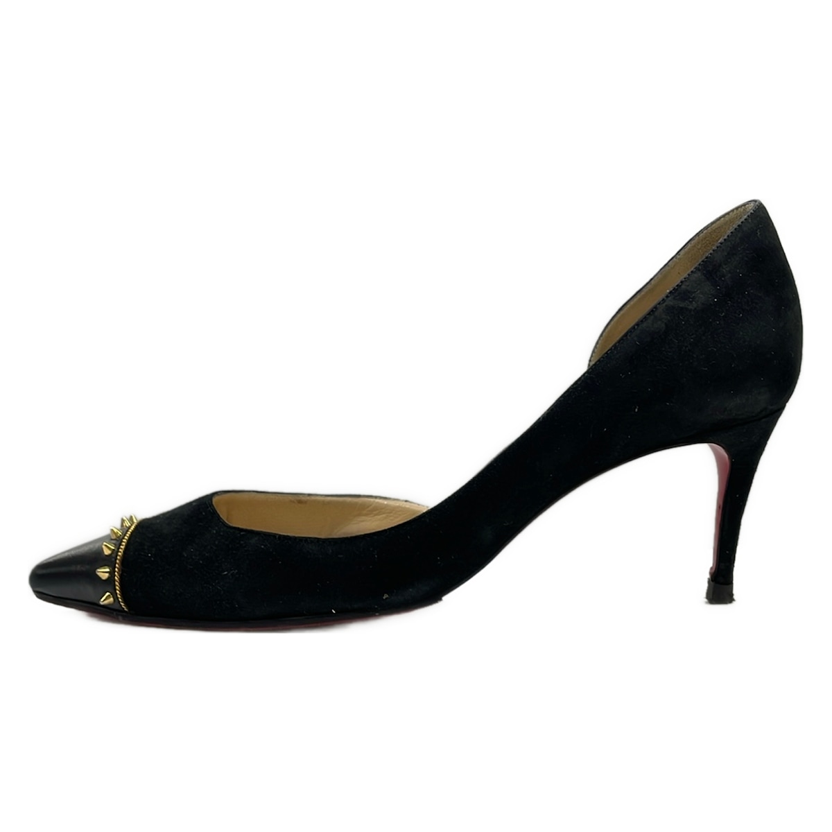 【新着】【中古】CHRISTIAN LOUBOUTIN(クリスチャンルブタン) パンプス スタッズ/チェーン店/アウトソール張替済 黒×ゴールド なめし革