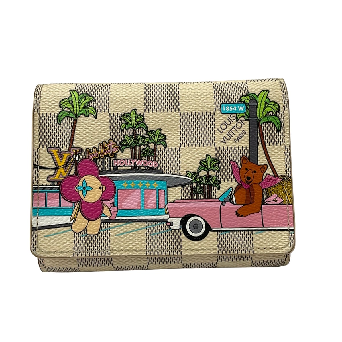 【中古】LOUIS VUITTON(ルイヴィトン) ポルトフォイユヴィクトリーヌ 3つ折り紙入れ かしら文字目じるし ダミエ･アズール×マルチ
