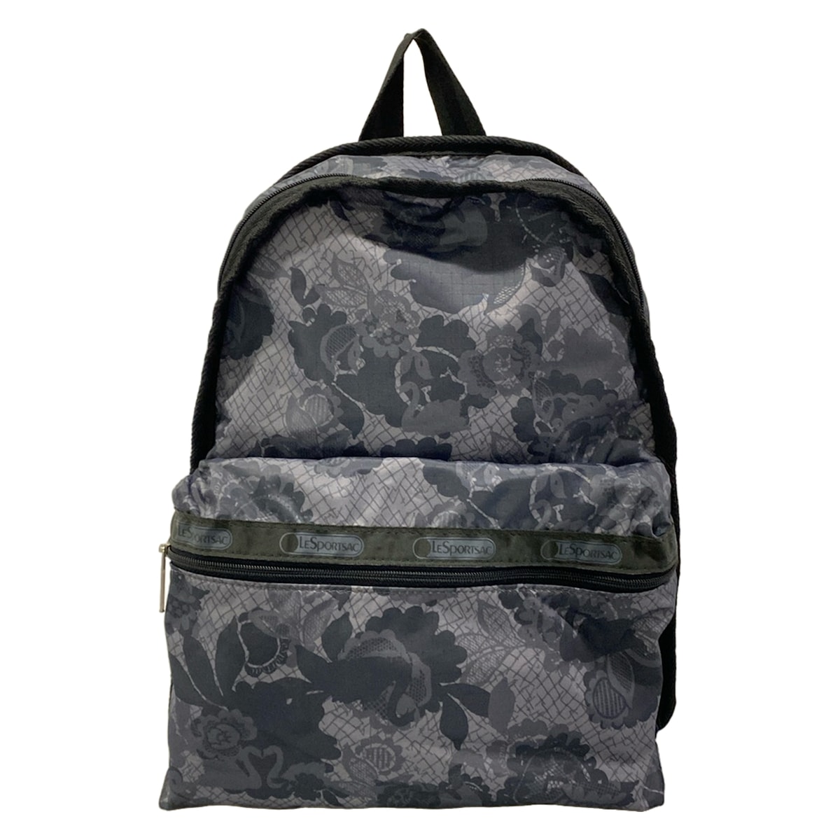 【新着】【中古】LESPORTSAC(レスポートサック) 背嚢 花柄 うす暗い薄墨色×薄墨色×黒