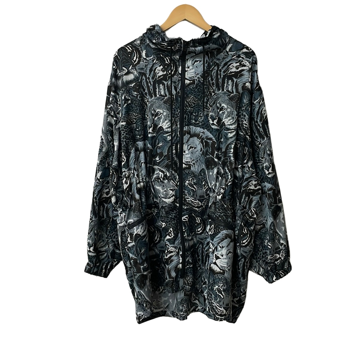 【中古】KENZO(ケンゾー) 厚地の外套 長袖/JEANS/毛の荒物柄/ジップアップ/春/秋 薄墨色×黒×マルチ