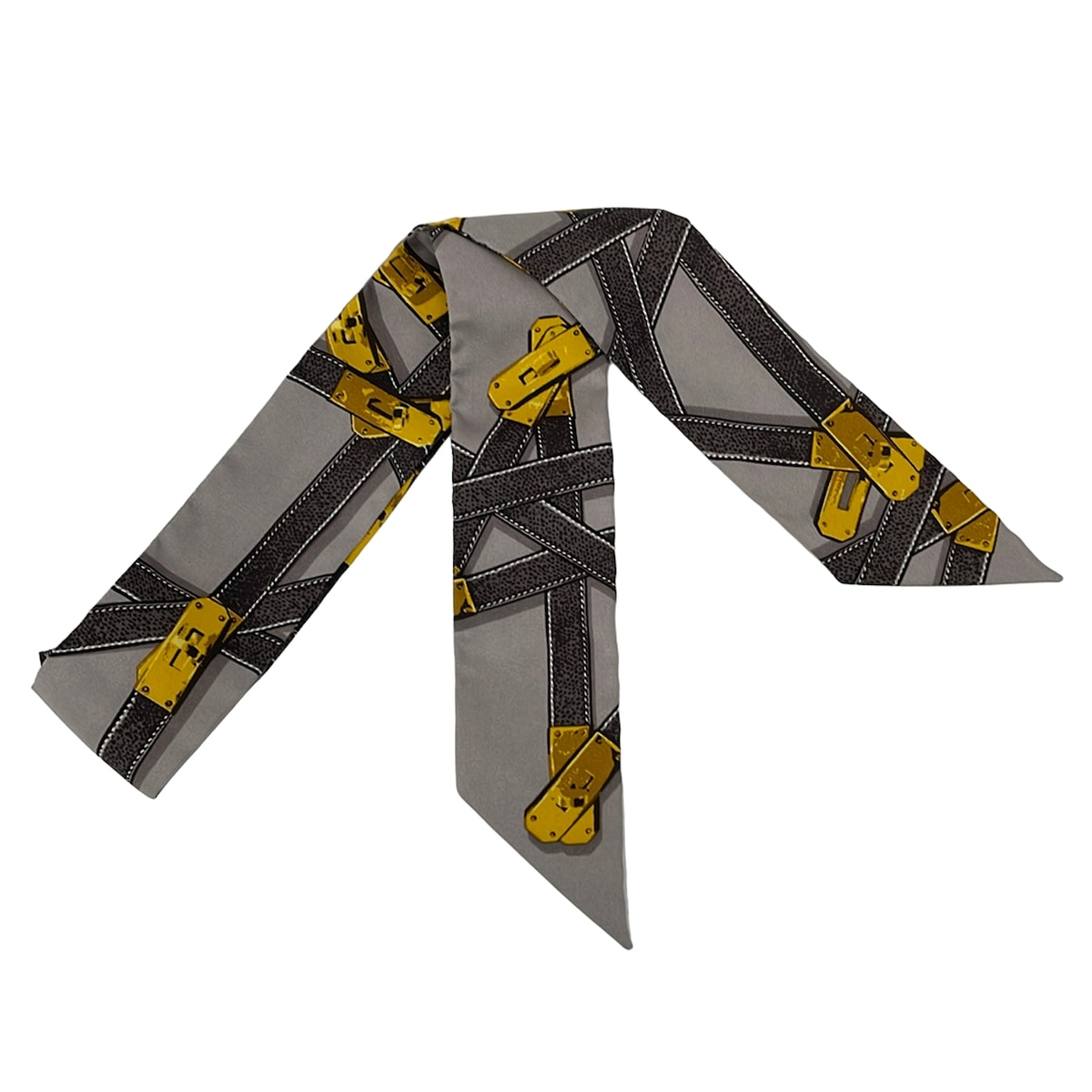 【新着】【中古】HERMES(エルメス) ツイロバート・エドワード・リー えり巻き シュロの葉えり巻き/TRES KELLY/ケリー金具 薄墨色×うす暗い赤銅色×ゴールド