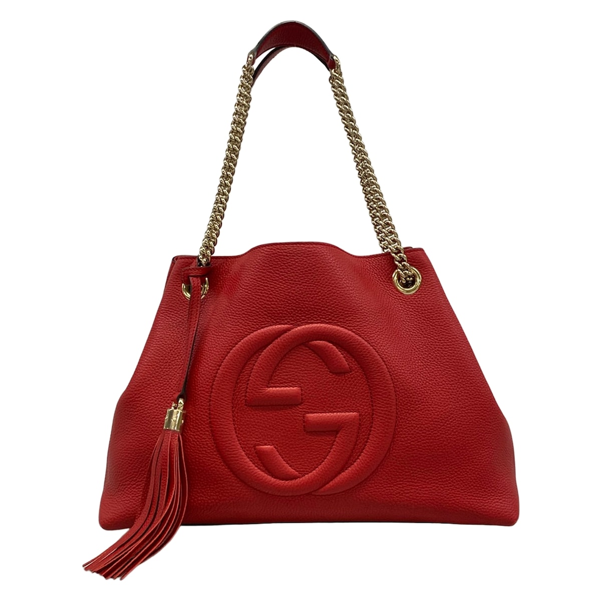 【新着】【中古】GUCCI(グッチ) ソーホー ショルダーバッグ チェーンショルダー レッド×ゴールド レザー|ブランディア 店