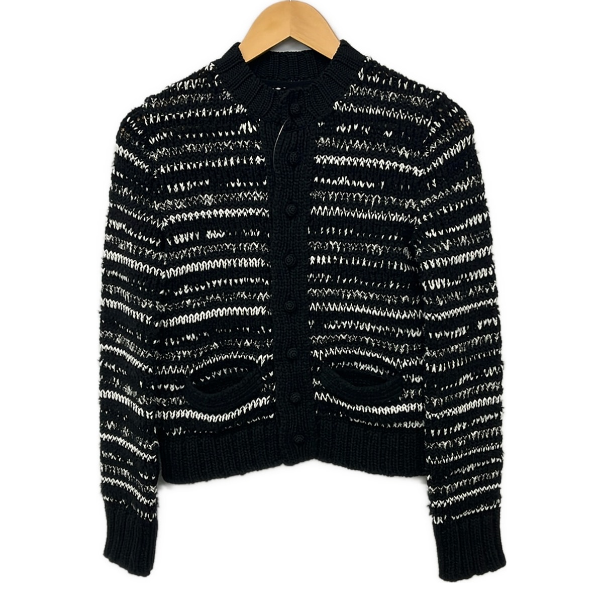 【中古】Sacai(サカイ) ミックスニットカーディガン ジレー 長袖 黒×白