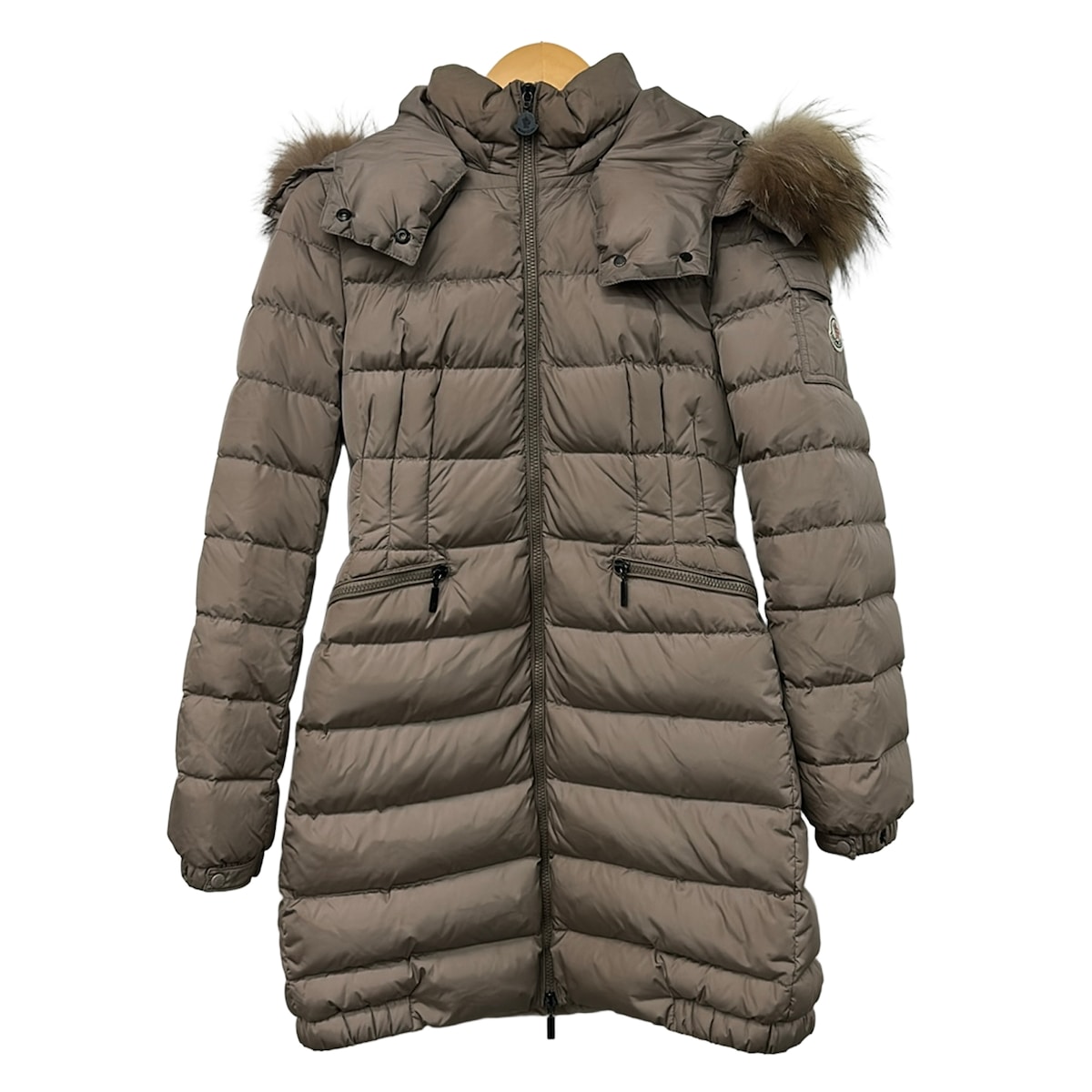【新着】【中古】MONCLER(モンク線路) CHARP 落ちこむ厚地の外套 長袖/ボンネット・毛皮着脱可/秋/冬 ベージュ