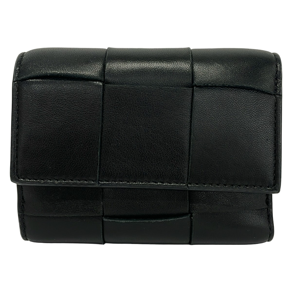 【中古】BOTTEGA VENETA(ボッテガヴェネタ) テープ 3つ折り紙入れ 黒 なめし革