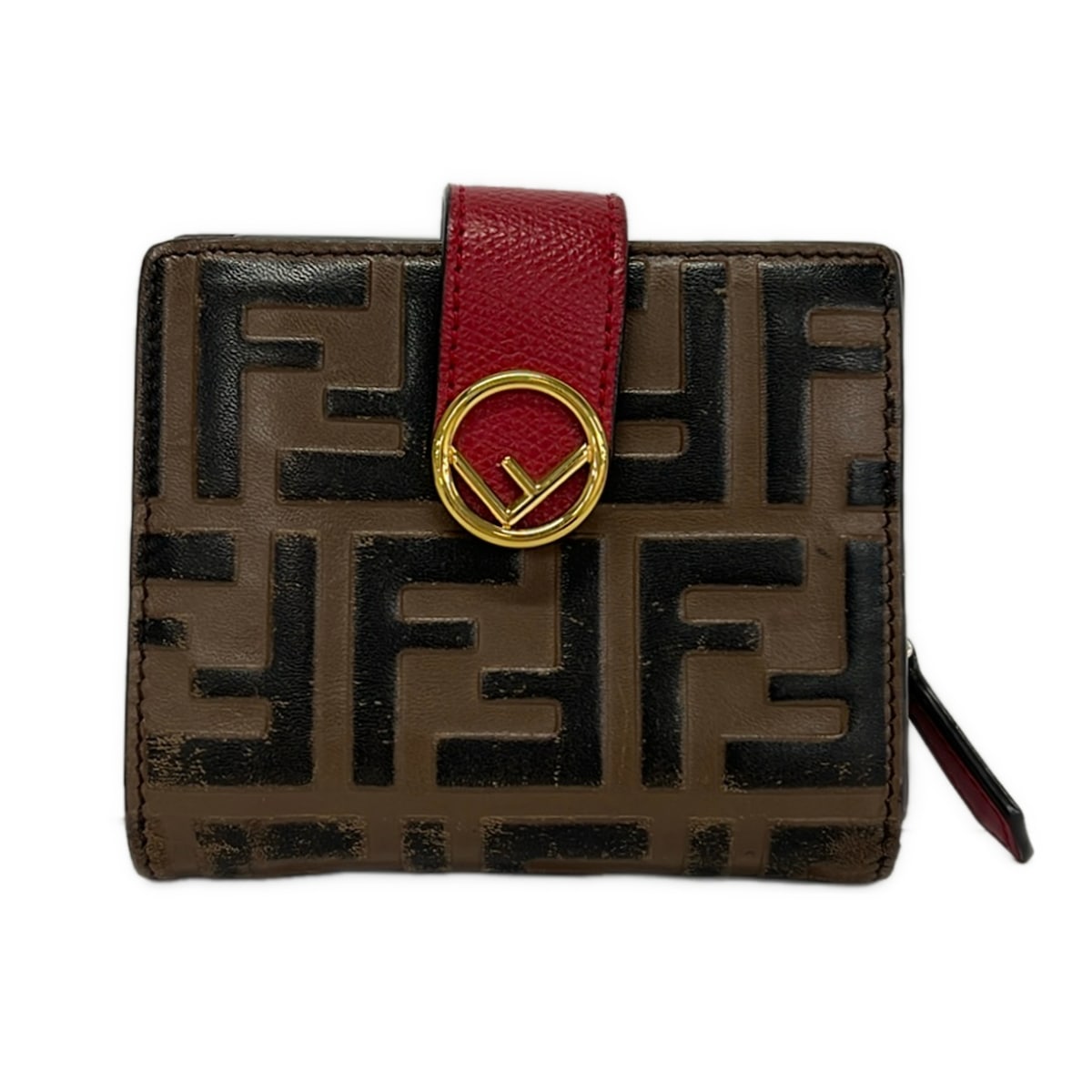 【中古】FENDI(フェンディ) ズッカ柄,エフイズフェンディ 2つ折り財布 ブラウン×ダークブラウン×マルチ レザー|ブランディア 店