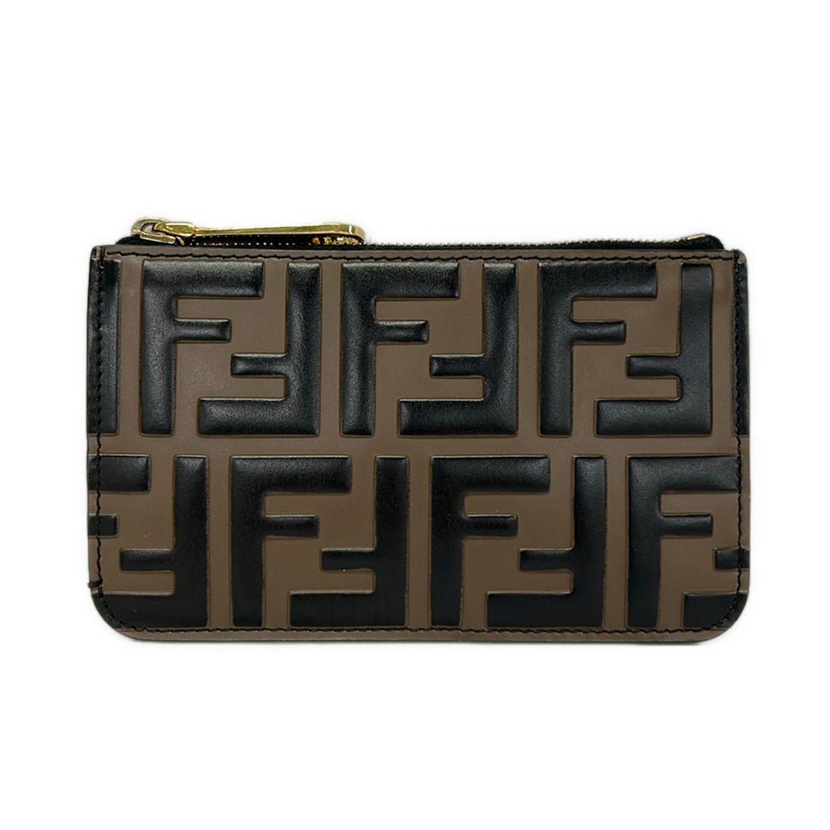 【新着】【中古】FENDI(フェンディ) ズッカ柄 コインケース フラグメントケース/足がかり輪っか付き添い人/型押し産業 靉靆たる赤銅色×黒 なめし革