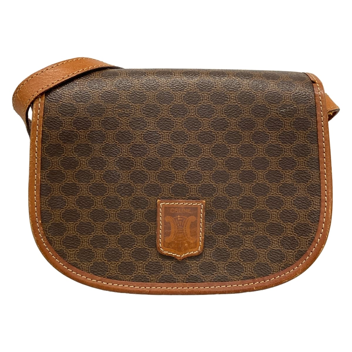 【新着】【中古】CELINE(セリーヌ) マカダム柄 ショルダーバッグ ダークブラウン×ブラウン レザー|ブランディア 店