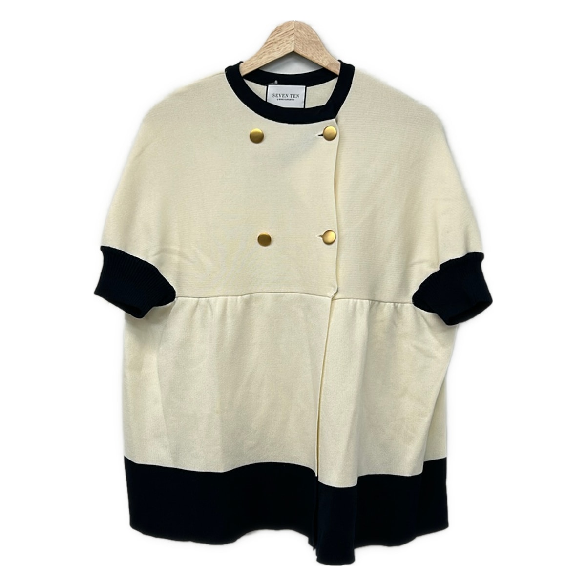 【新着】【中古】SEVEN TEN by MIHO KAWAHITO(セブンテン バイミホカワヒト) カーディガン 半袖 白&times;ダークネイビー｜ブランディア　店