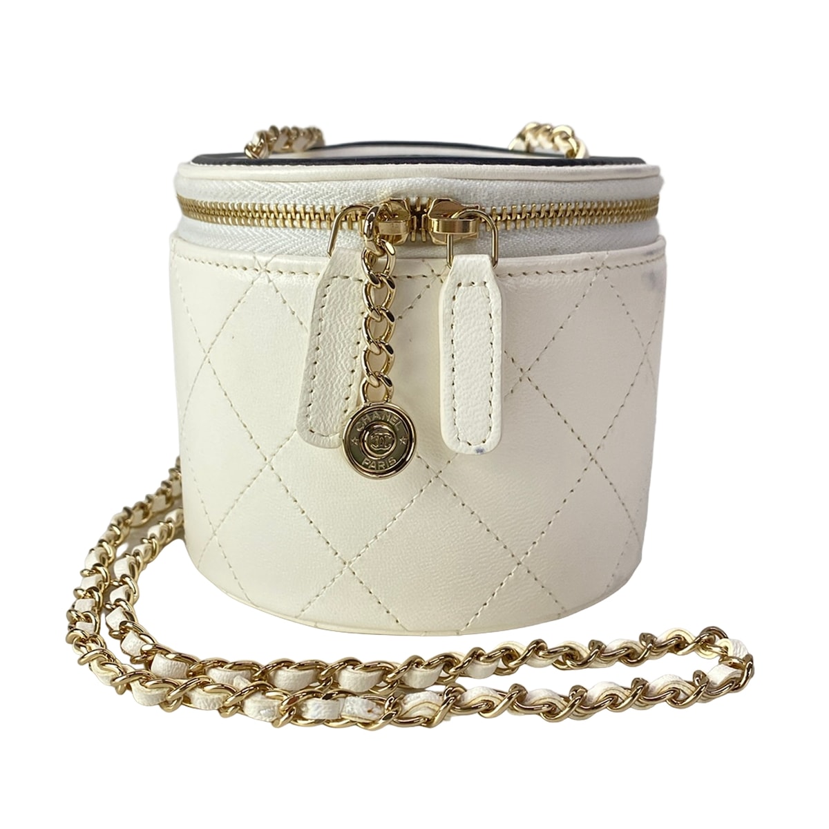 【新着】【中古】CHANEL(シャネル) マトラッセ ショルダーバッグ チェーン店肩部/ゴールド金具/ココマーク/ミニ御徒面子 白×黒 子ヒツジ素はだ