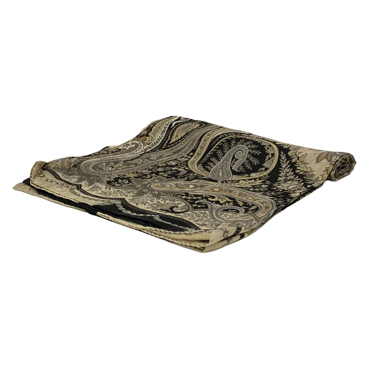 【新着】【中古】ETRO(エトロ) ストール(ショール) ペイズリー柄/花柄 黒&times;アイボリー&times;マルチ シルク｜ブランディア　店