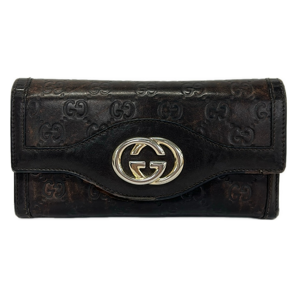 【新着】【中古】GUCCI(グッチ) スーキー,シマライン 長財布 ダークブラウン レザー|ブランディア 店