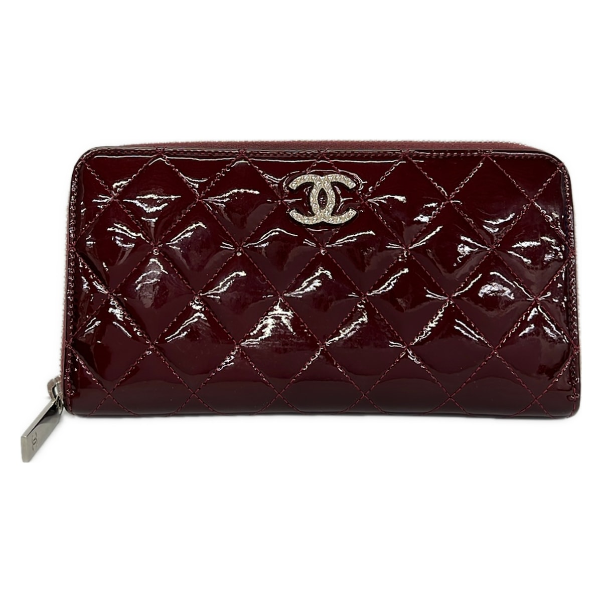 【新着】【中古】CHANEL(シャネル) マトラッセ,ブリリアント 長紙入れ ラウンドジッパー/しろがね色金具 ボルドーワイン なめし革