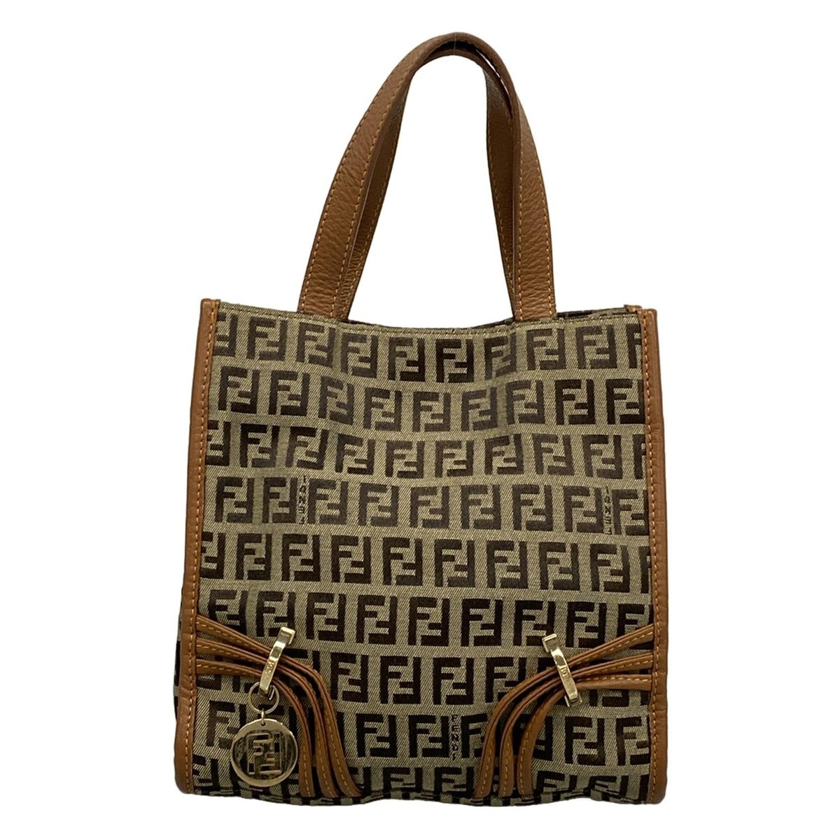【新着】【中古】FENDI(フェンディ) ズッキーノ柄 トートバッグ ミニバッグ ダークブラウン&times;ベージュ&times;ブラウン レザー｜ブランディア　店