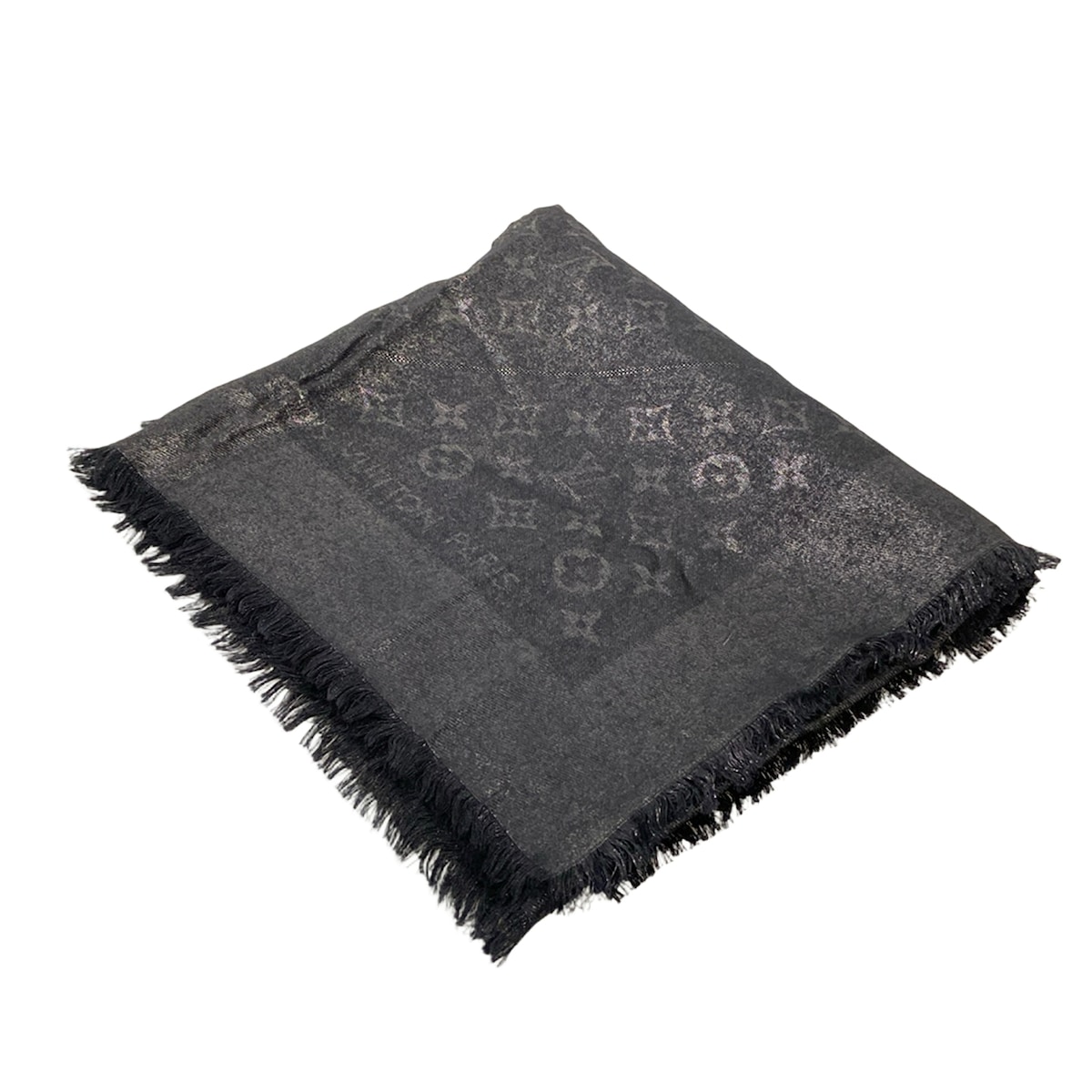 【新着】【中古】LOUIS VUITTON(ルイヴィトン) ストール(ショール) モノグラム柄/ラメ 黒 ウール、シルク|ブランディア 店