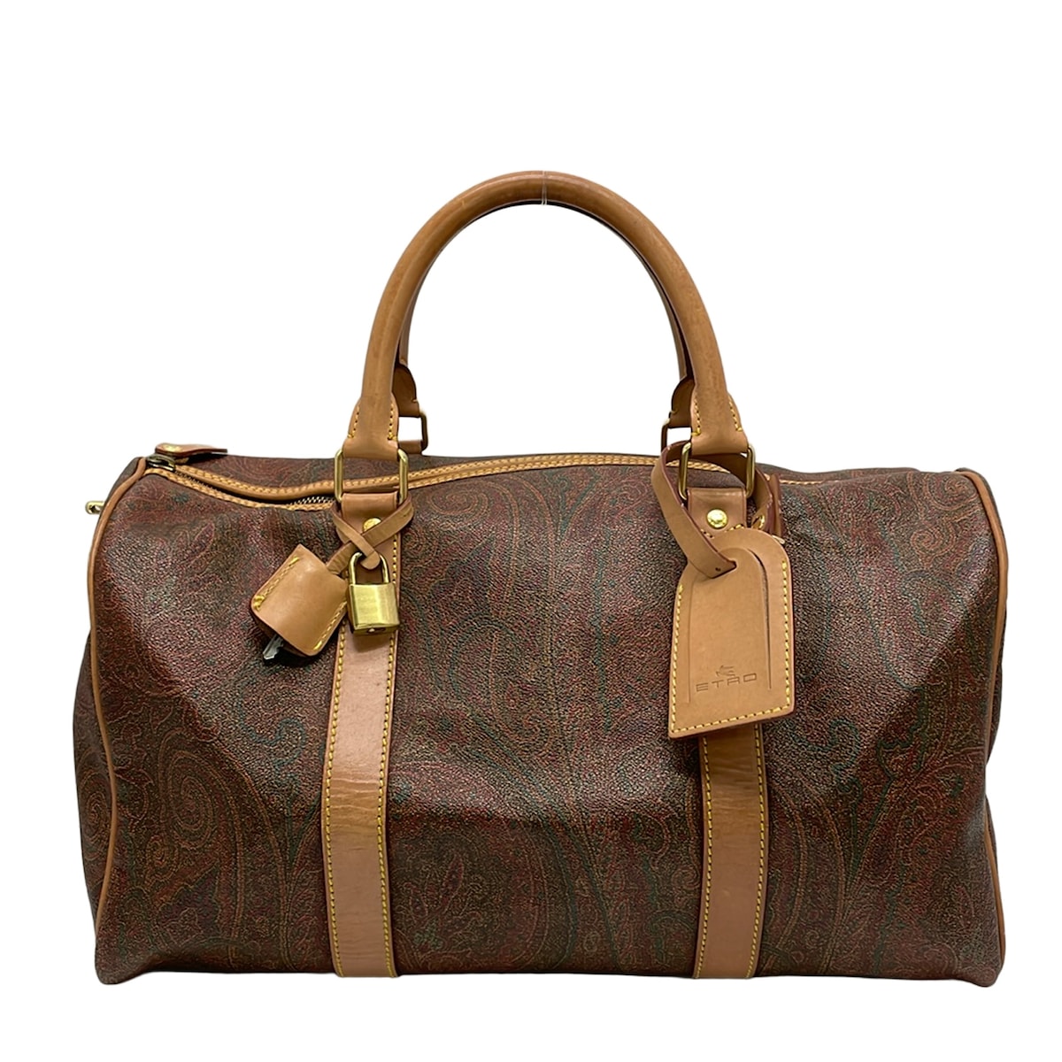 【新着】【中古】ETRO(エトロ) ボストンバッグ ペイズリー柄/本体ロックなし ブラウン×ライトブラウン×マルチ レザー|ブランディア 店