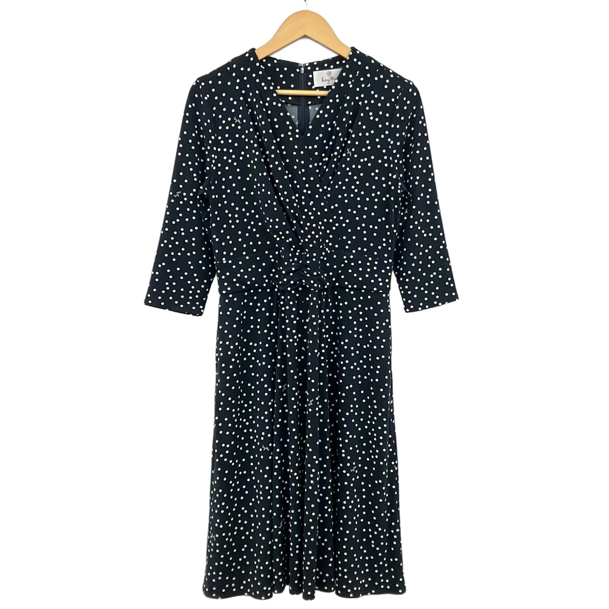 【新着】【中古】kayme(ケイミー) ワンピース Vネック/七分袖/ロング/ドット柄 黒&times;白｜ブランディア　店