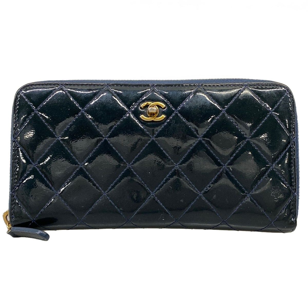 【新着】【中古】CHANEL(シャネル) マトラッセ 長財布 ラウンドファスナー/ゴールド金具 ネイビー レザー｜ブランディア　店 27,617円