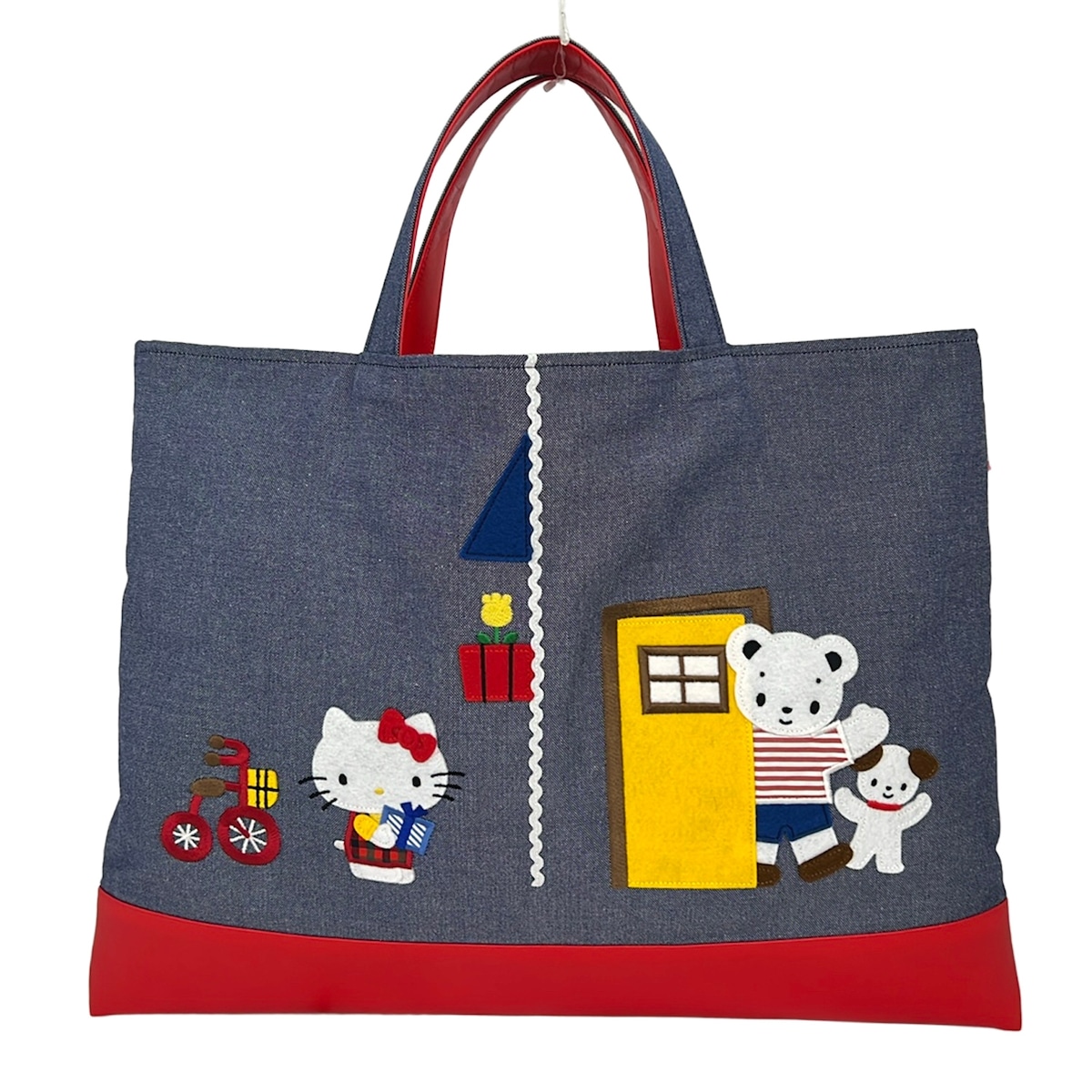 【新着】【中古】familiar(ファミリア) トートバッグ クマ/ハローキティコラボ ネイビー×レッド×マルチ コットン|ブランディア 店
